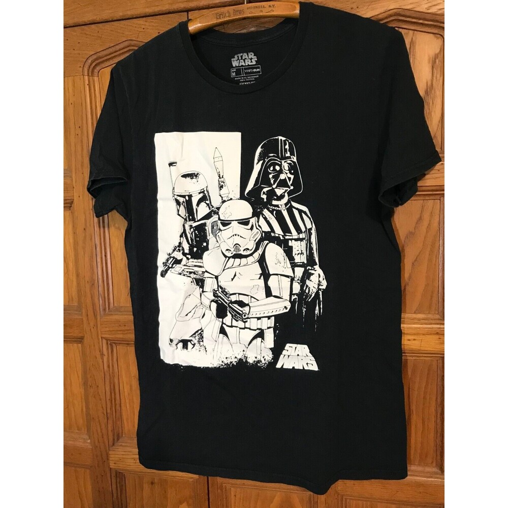 STAR WARS Men's Medium Tee Black Cotton Short Sleeve T-Shirt Darth and Boba Fett